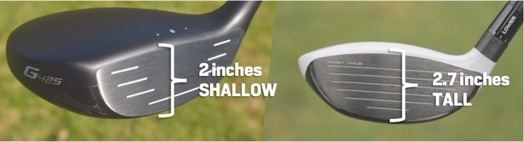 two fairway wood golf clbus - explaining the difference between shallow and deep faces 